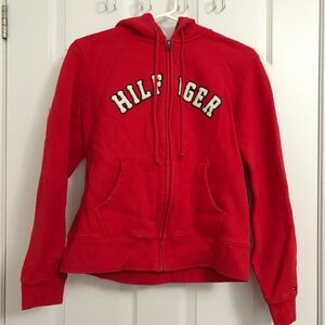 Tommy Hilfiger Zip Up Hoodie Sweater L With Drawstrings Red